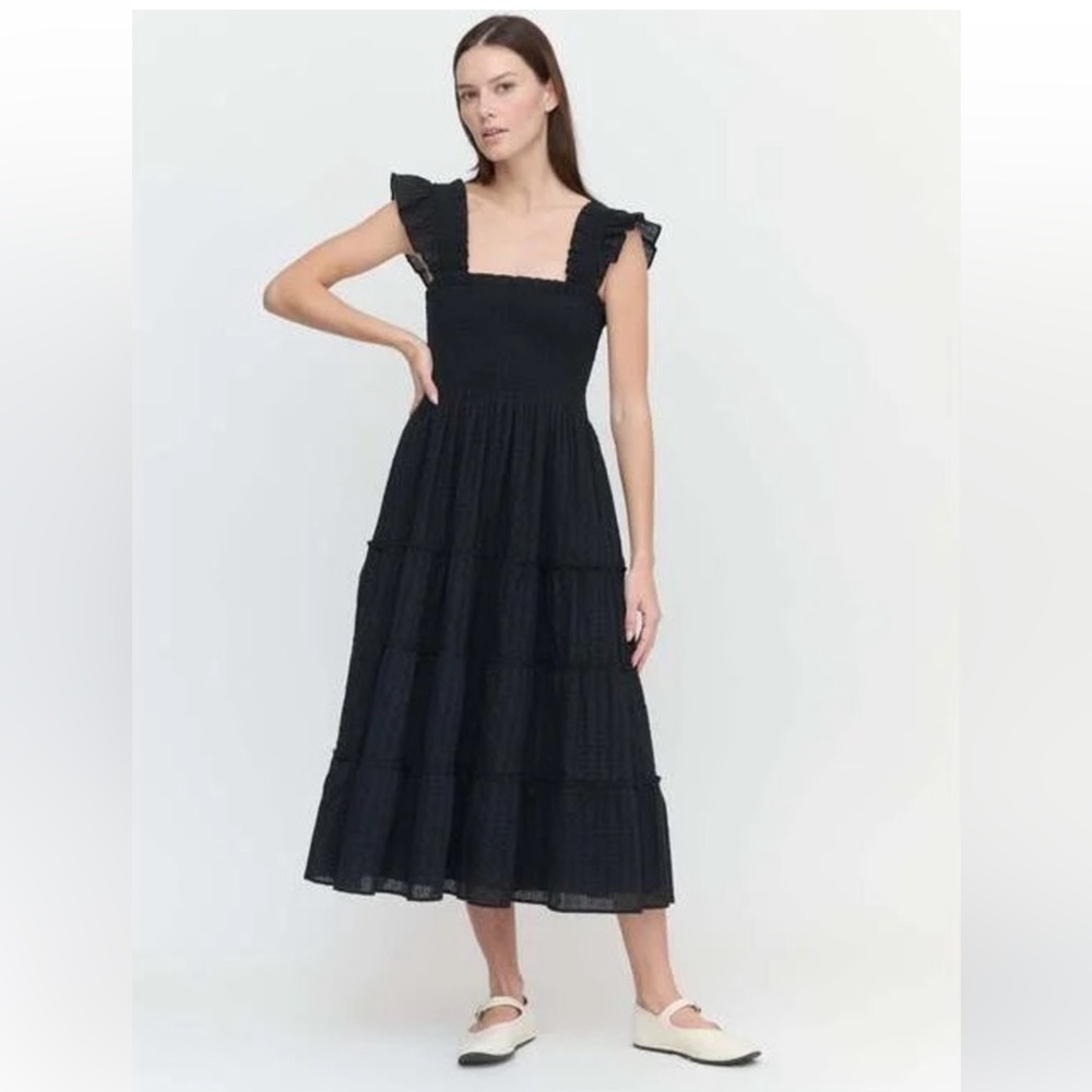 Hill House Home The Ellie Nap Dress Linear Swiss Dot Black, XS